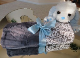 Personalized Minky Baby Blanket, Gray Damask, Shower Gift, Usa Handcrafted - thumbnail 1
