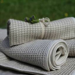 Waffle Weave Baby Blanket With Linen Edge, Throw Blanket, Handmade From 100% Linen - thumbnail 3