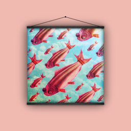 Goldfish, Koi, Sky, Clouds, 1900S, Fish, Wall Hanging, Pull Down Chart, Surreal, Fantasy, Nature, Ocean Lover, Antique Image - thumbnail 1