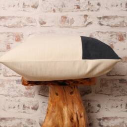 Ecru Cream & Navy Blue Corduroy Cushion Cover, Mid-Century, Boho - thumbnail 3