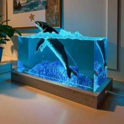 Humpback Breaching Resin Night Light, Epoxy Wood Lamp, Tabletop Art Decor, Christmas Gift - thumbnail 2