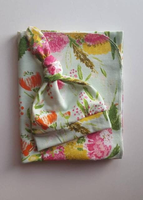 Swaddle Blanket & Newborn Hat Set. Girl Coming Home Floral Baby Shower Gift. Photo Prop - image 1