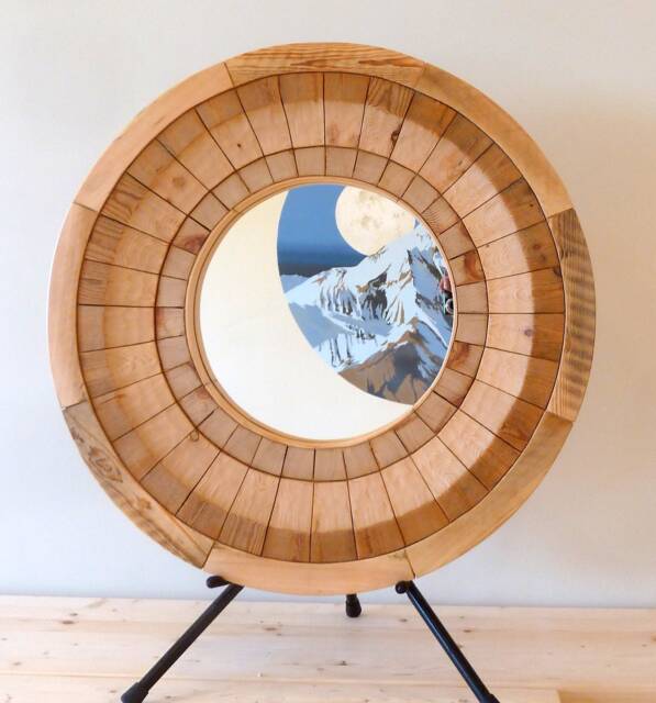 Hand Made Chunky Circular Round Solid Pine Porthole Wall Hanging Mirror 85 cm Diameter Waxed - image 1