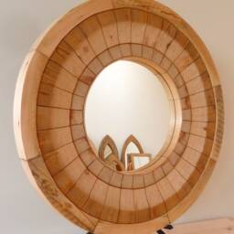 Hand Made Chunky Circular Round Solid Pine Porthole Wall Hanging Mirror 85 cm Diameter Waxed - thumbnail 2