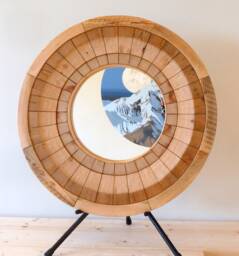 Hand Made Chunky Circular Round Solid Pine Porthole Wall Hanging Mirror 85 cm Diameter Waxed
