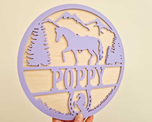 Personalised Horse Name Sign, Equestrian Wall Plaque, Custom Kids Room Decor, Rider Door Pony Bedroom Art, Handmade Gift - image 1