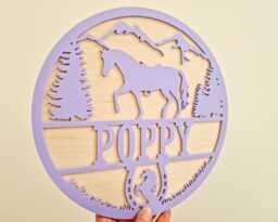 Personalised Horse Name Sign, Equestrian Wall Plaque, Custom Kids Room Decor, Rider Door Pony Bedroom Art, Handmade Gift - thumbnail 1