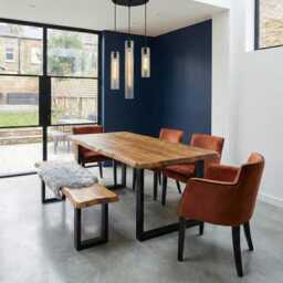 Croxby Sq Live Edge Round Corners Dining Table - Wooden Rustic Industrial Square Frame Steel Legs Cotswold
