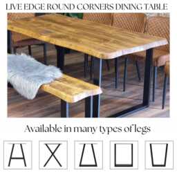 Croxby Sq Live Edge Round Corners Dining Table - Wooden Rustic Industrial Square Frame Steel Legs Cotswold - thumbnail 3