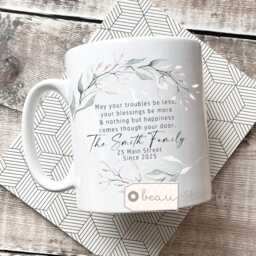 Personalised New Home Sweet Address Housewarming Botanical Greenery Design Quote Linen Style Cushion Home Gift - thumbnail 4