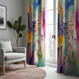 Vibrant Coastal Village Watercolor Curtains, Colorful Italian Town Scene Drapes, Custom Sizes, Mediterranean Window Treatment - thumbnail 3
