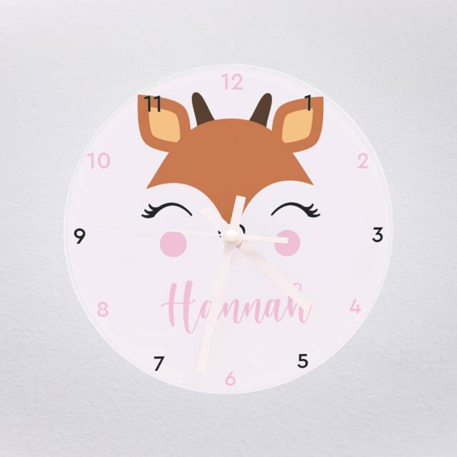 Personalised Deer Kids Clock - Children's Nursery/Bedroom Playroom Toddler Gifts Glass Wall Birthday For Girls Her - image 1