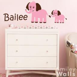 Elephants Wall Decal, Custom Name Mother & Baby Elephant, Personalized Vinyl Decal Sign For Kids Nursery Wall Art Room Decor - thumbnail 2
