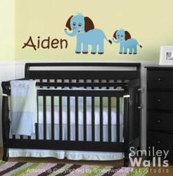 Elephants Wall Decal, Custom Name Mother & Baby Elephant, Personalized Vinyl Decal Sign For Kids Nursery Wall Art Room Decor - thumbnail 1