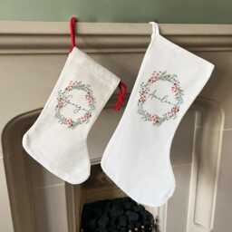 Personalised Christmas Stocking - Name Family Stockings Decorations Wreath