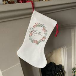 Personalised Christmas Stocking - Name Family Stockings Decorations Wreath - thumbnail 2