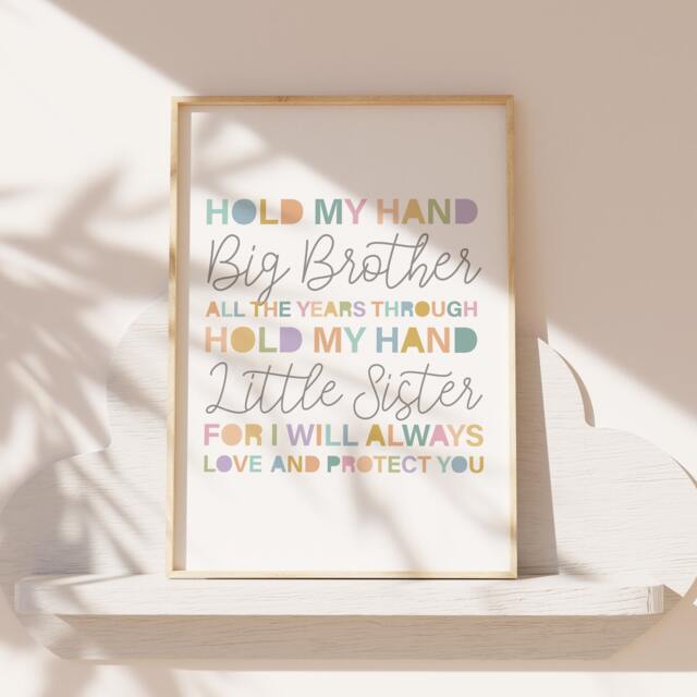 Brother & Sister Print, Sibling Prints, Playroom Big Bro Lil Sis, Rainbow Siblings Shared Room, Wall Art - image 1