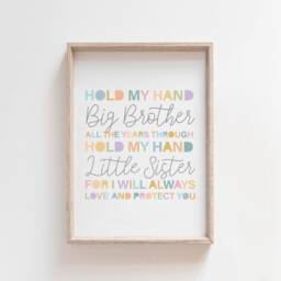 Brother & Sister Print, Sibling Prints, Playroom Big Bro Lil Sis, Rainbow Siblings Shared Room, Wall Art - thumbnail 2