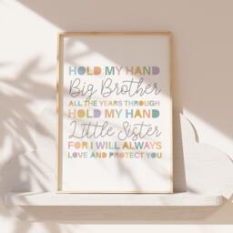 Brother & Sister Print, Sibling Prints, Playroom Big Bro Lil Sis, Rainbow Siblings Shared Room, Wall Art - thumbnail 1