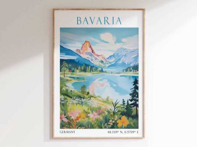 Bavaria Germany Art Print - Alpine Travel Poster, European Wall Art, Scenic Mountain Landscape, Bavarian - image 1