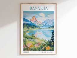 Bavaria Germany Art Print - Alpine Travel Poster, European Wall Art, Scenic Mountain Landscape, Bavarian - thumbnail 1