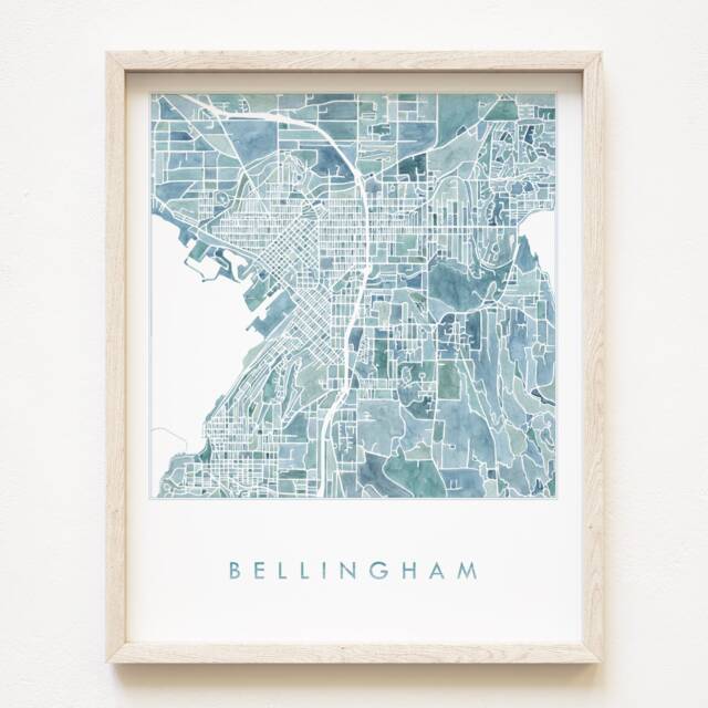 Bellingham Map Watercolor Washington City Block Plan - Art Print Wedding Western Washington University Graduation Realtor Moving Gift - image 1