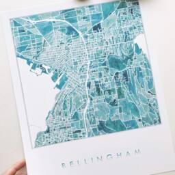 Bellingham Map Watercolor Washington City Block Plan - Art Print Wedding Western Washington University Graduation Realtor Moving Gift - thumbnail 3