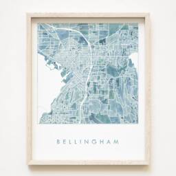 Bellingham Map Watercolor Washington City Block Plan - Art Print Wedding Western Washington University Graduation Realtor Moving Gift - thumbnail 1