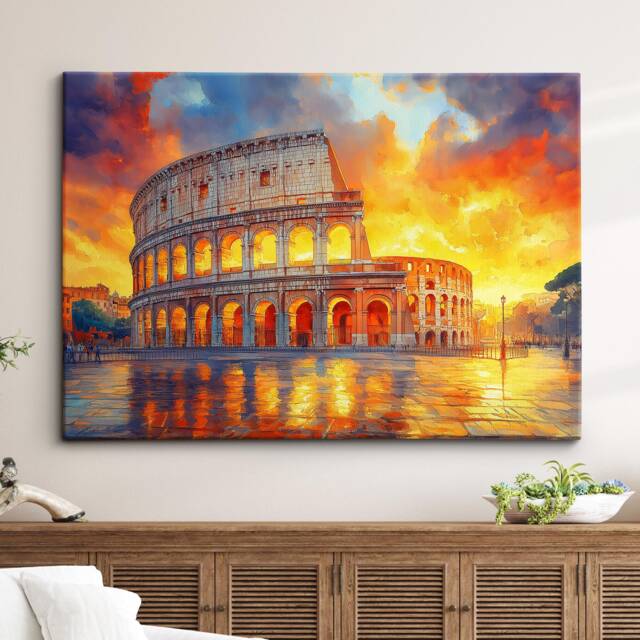 The Colosseum Rome City Landmark Oil Painting Style Wall Art Framed Calming Canvas Poster Print Home/Office Room Decor Gifts - image 1