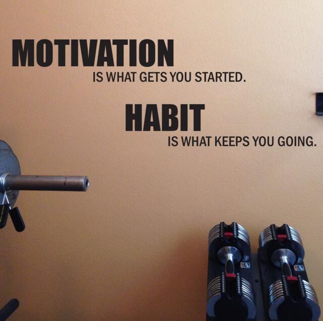 Workout Accessories Gym Wall Decal. Essentials, Motivation Is What Gets You Started. Habit Keeps Going - image 1
