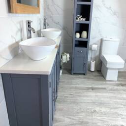 Hand Crafted Grey Painted Bathroom Vanity Unit - Quartz Top, Double Sink - thumbnail 3