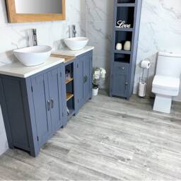 Hand Crafted Grey Painted Bathroom Vanity Unit - Quartz Top, Double Sink - thumbnail 2