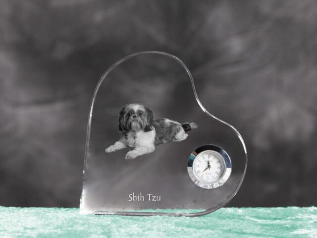 Shih Tzu - Crystal Clock in The Shape Of A Heart With Image Pure-Bred Dog - image 1