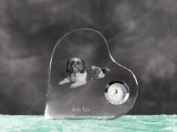 Shih Tzu - Crystal Clock in The Shape Of A Heart With Image Pure-Bred Dog - thumbnail 1
