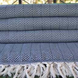 "Navy Blue Blanket, Soft Blanket, Turkish Pestemal, 79""x89" - thumbnail 3