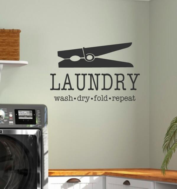 Laundry-Vinyl Wall Decal-Laundry Wash Dry Fold Repeat With Clothes Pin-Laundry Room Decor - Laundry Humor - image 1