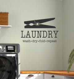 Laundry-Vinyl Wall Decal-Laundry Wash Dry Fold Repeat With Clothes Pin-Laundry Room Decor - Laundry Humor - thumbnail 1