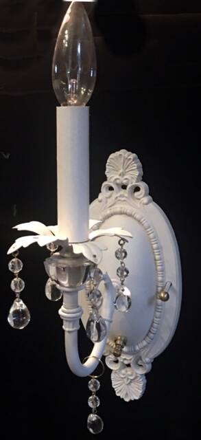 Cottage Style Electric Wall Light Sconce Shabby Chic Antique White Finish With Clear Crystals & On/Off Switch, Custom Available - image 1