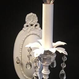 Cottage Style Electric Wall Light Sconce Shabby Chic Antique White Finish With Clear Crystals & On/Off Switch, Custom Available - thumbnail 3