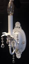 Cottage Style Electric Wall Light Sconce Shabby Chic Antique White Finish With Clear Crystals & On/Off Switch, Custom Available