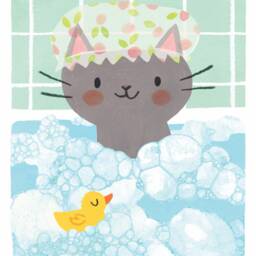 Kids Bathroom Art Print, Cute Cat Art Print, Decor, Childrens Artwork, Bubble Bath Print - thumbnail 2