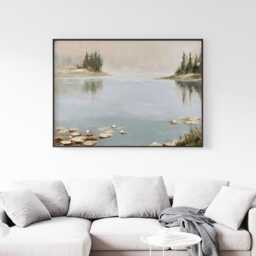Misty Pond Landscape Poster, Water Lily Paper Wall Art - thumbnail 3