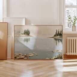 Misty Pond Landscape Poster, Water Lily Paper Wall Art - thumbnail 4