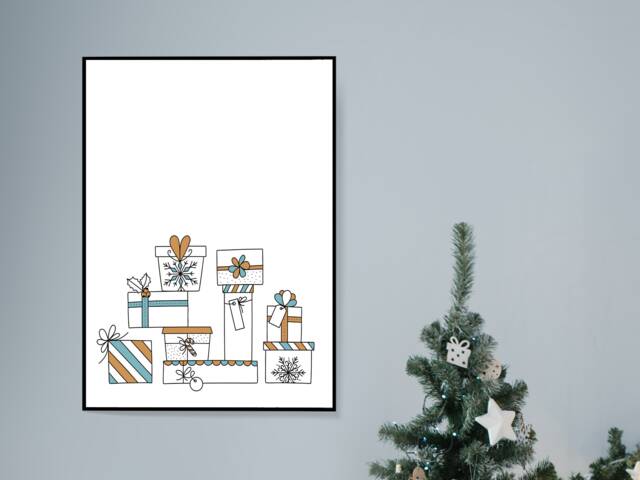 Presents - Christmas Festive Fall Holidays - Wall Print Gift Bespoke Poster A5 A4 A3 Framed - image 1
