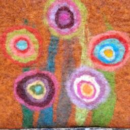 Handfelted Seat Cushion With Big Flowers, Copper - thumbnail 3