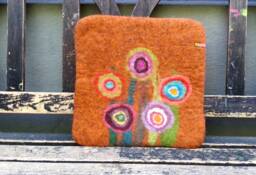 Handfelted Seat Cushion With Big Flowers, Copper