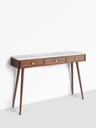 Walnut Console Table With Marble Top, Mid Century Modern Entryway - thumbnail 1