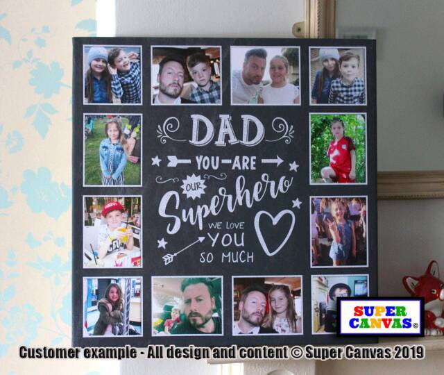 Dad Daddy Our Superhero Personalised Unique 12 Picture Photo Collage Board Framed Canvas Print Birthday Christmas Gift From Kids - image 1