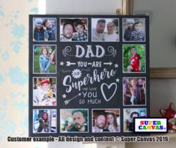 Dad Daddy Our Superhero Personalised Unique 12 Picture Photo Collage Board Framed Canvas Print Birthday Christmas Gift From Kids - thumbnail 1