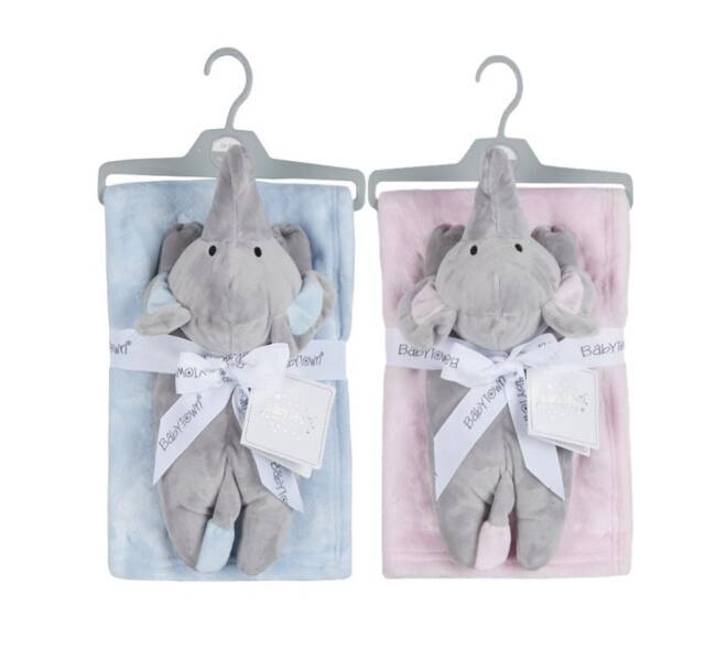 Personalised Baby Blanket, Plush Elephant Toy, Fleece Cuddle Set - image 1